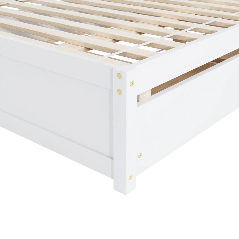Cama de plataforma Full de pino macizo con cama nido Twin y dos cajones
