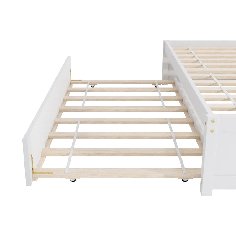 Full Solid Pine Platform Bed with Twin Trundle and Two Drawers
