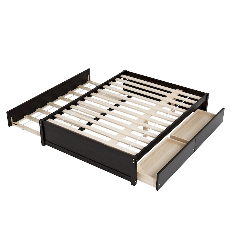 Full Solid Pine Platform Bed with Twin Trundle and Two Drawers