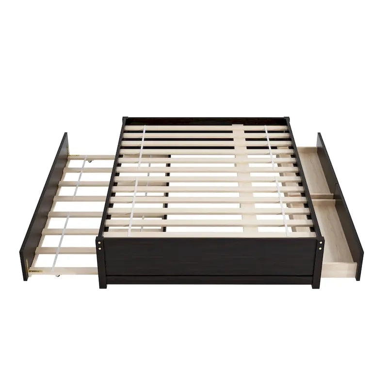 Full Solid Pine Platform Bed with Twin Trundle and Two Drawers