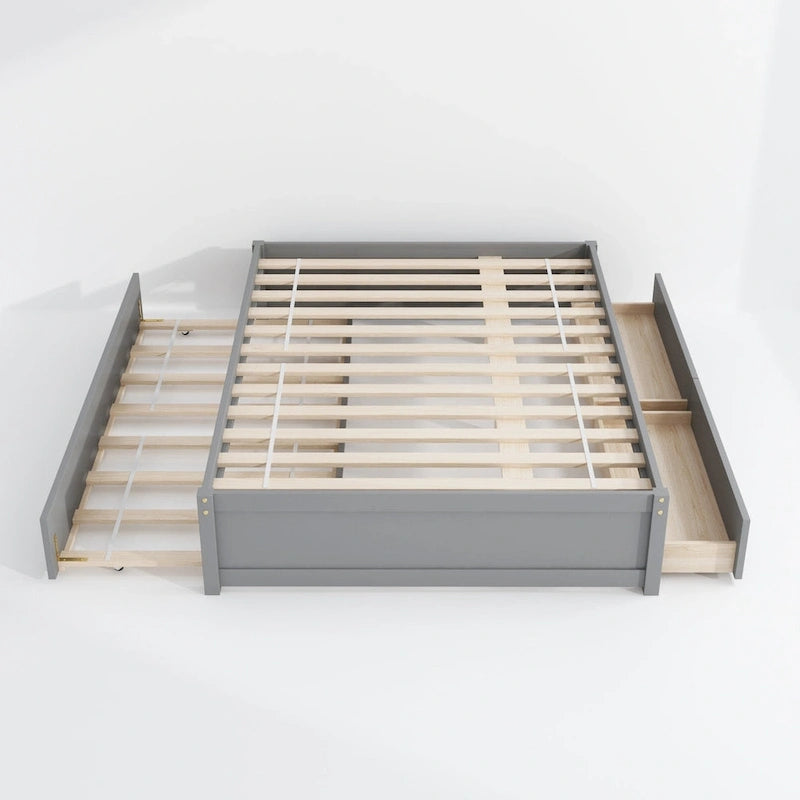 Full Solid Pine Platform Bed with Twin Trundle and Two Drawers