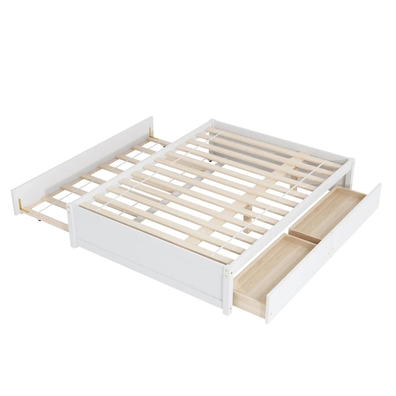 Full Solid Pine Platform Bed with Twin Trundle and Two Drawers