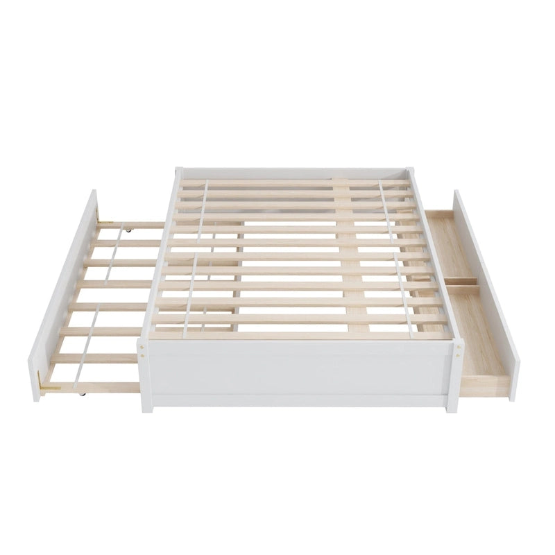 Full Solid Pine Platform Bed with Twin Trundle and Two Drawers