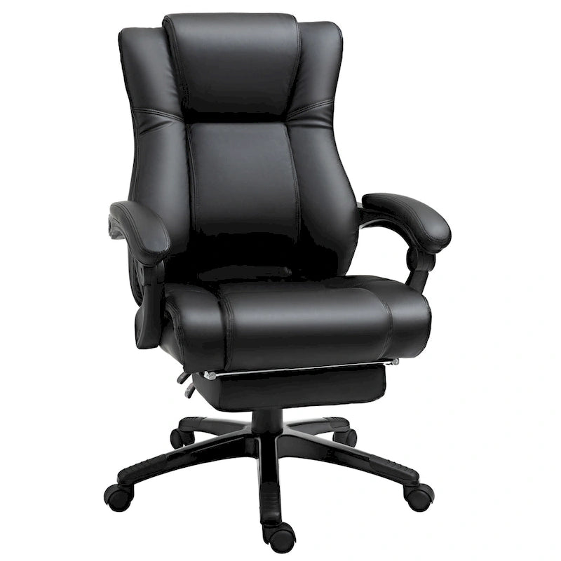 Black High-Back Reclining Office Chair with Retractable Footrest