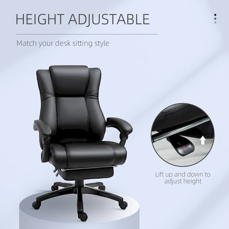 Black High-Back Reclining Office Chair with Retractable Footrest