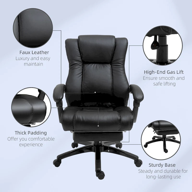 Black High-Back Reclining Office Chair with Retractable Footrest