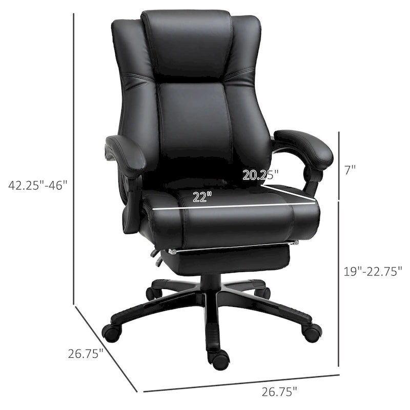 Black High-Back Reclining Office Chair with Retractable Footrest