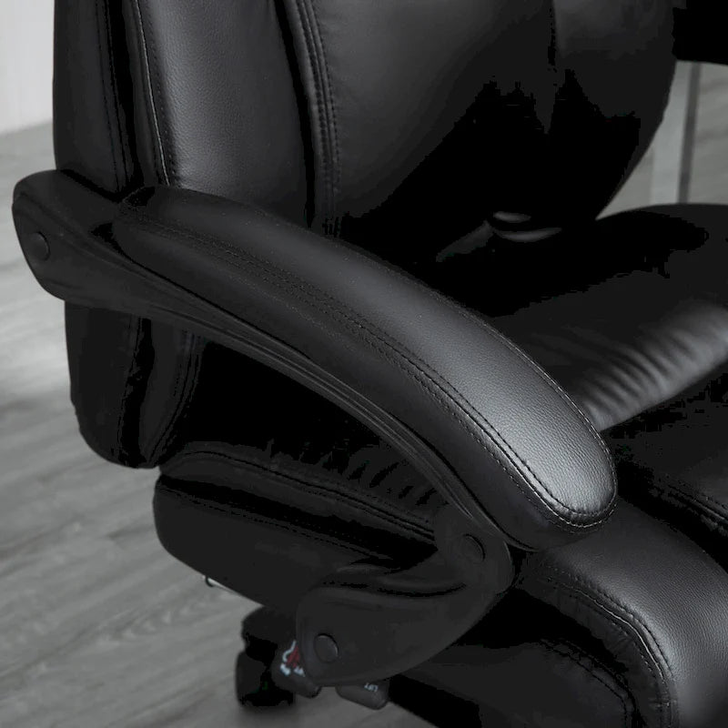 Black High-Back Reclining Office Chair with Retractable Footrest