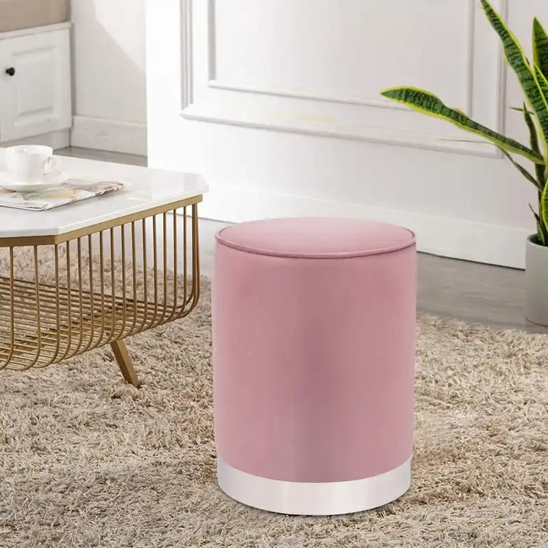 Round Velvet Ottoman Footstool with Silver Trim