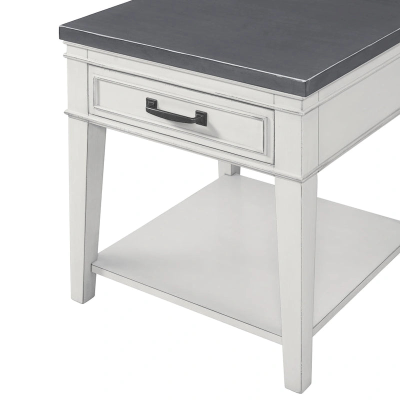 Tavolino laterale bianco e grigio da 24 pollici con cassetto e mensola