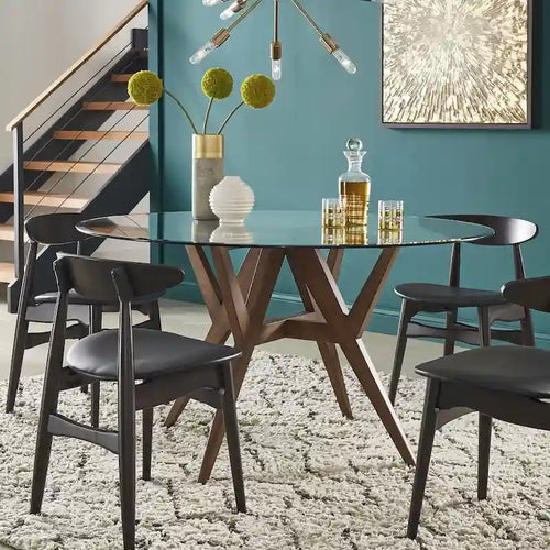 Tavolo da pranzo rotondo in stile Mid-Century da 54 pollici con base con finitura noce