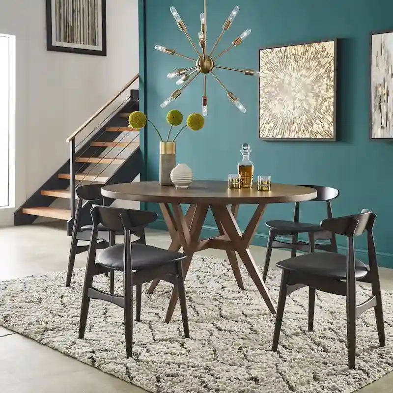 54-Inch Round Mid-Century Dining Table with Walnut-Finish Base