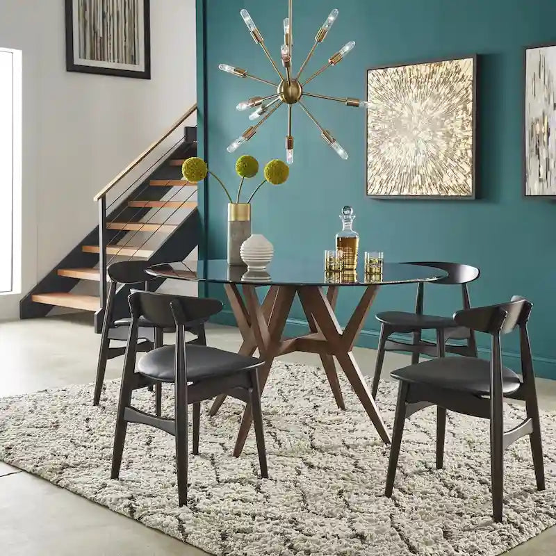 54-Inch Round Mid-Century Dining Table with Walnut-Finish Base