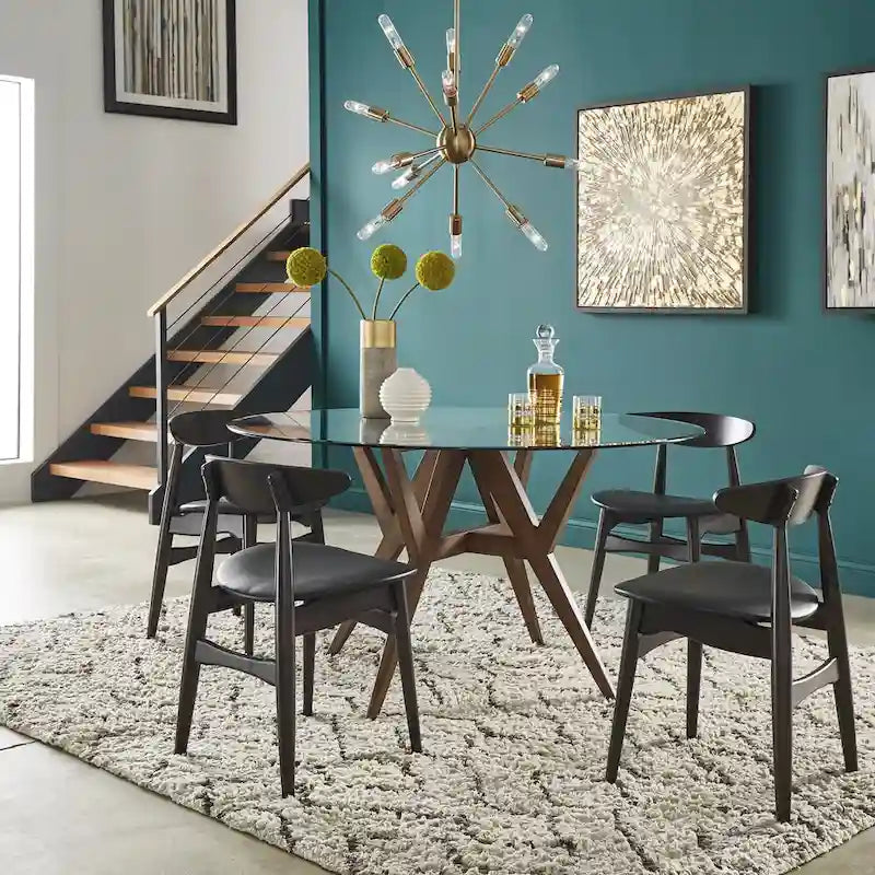 Mesa de comedor redonda de estilo moderno de mediados de siglo de 54 pulgadas con base de acabado de nogal