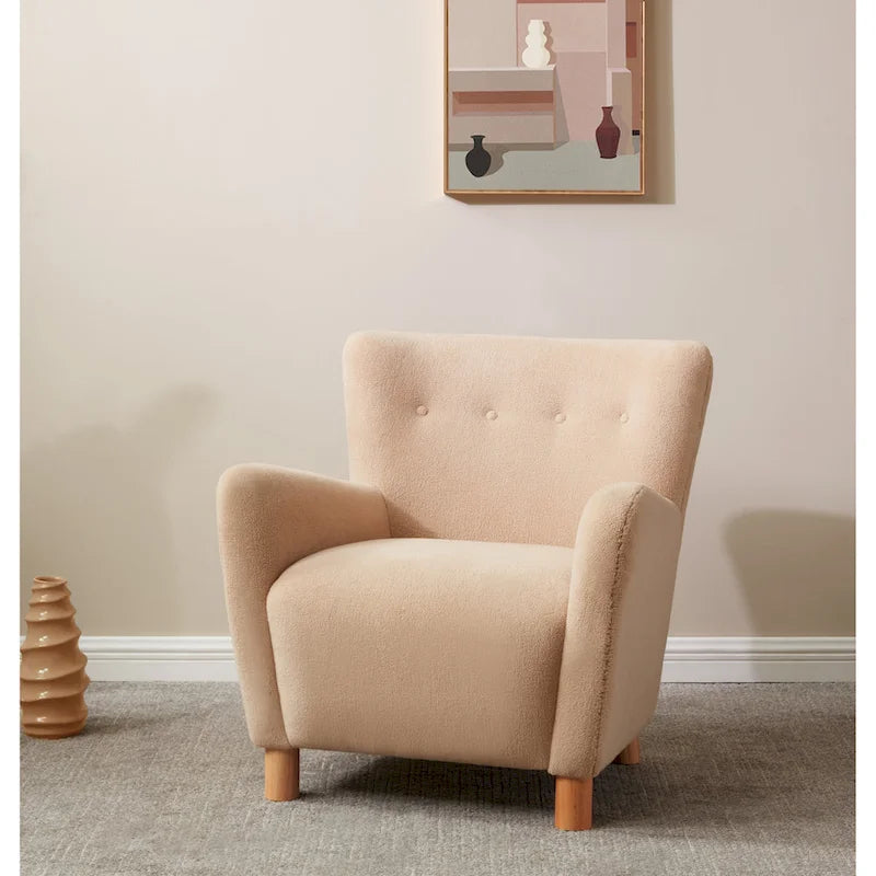 Sillón auxiliar de borreguillo sintético con patas de madera de abedul