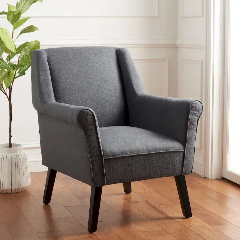Sillón decorativo tapizado de lino con brazos curvos