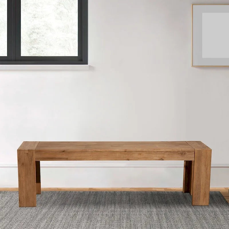 Banco de madera maciza de acacia de 58 pulgadas con patas de soporte, marrón