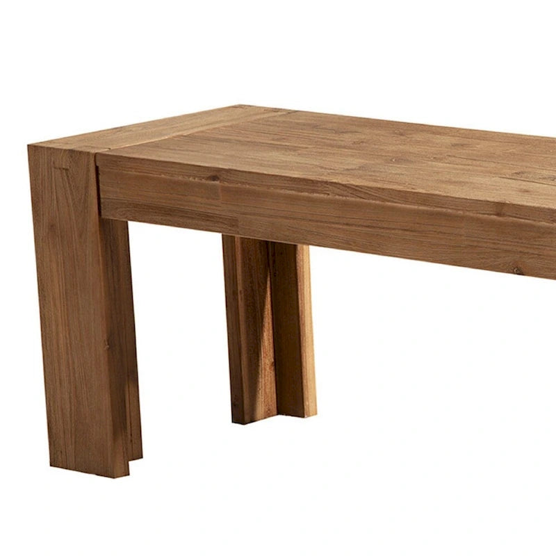 Banco de madera maciza de acacia de 58 pulgadas con patas de soporte, marrón