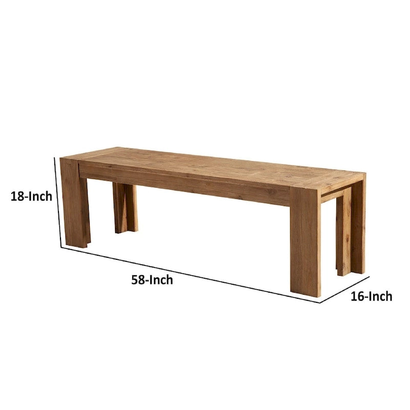 Banco de madera maciza de acacia de 58 pulgadas con patas de soporte, marrón