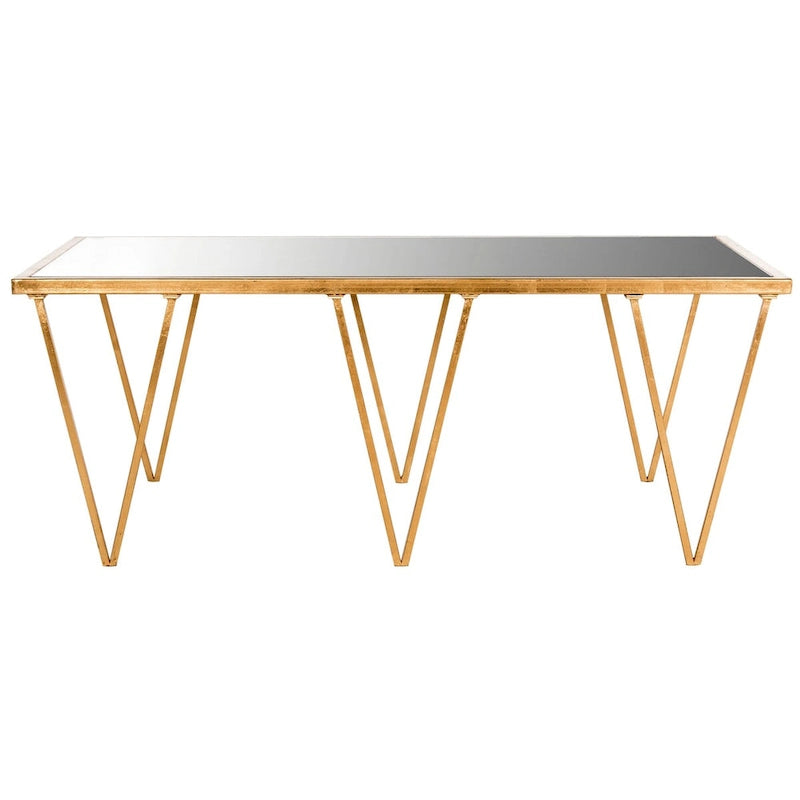 Mesa de centro dorada con acabado de pan de oro y superficie espejada