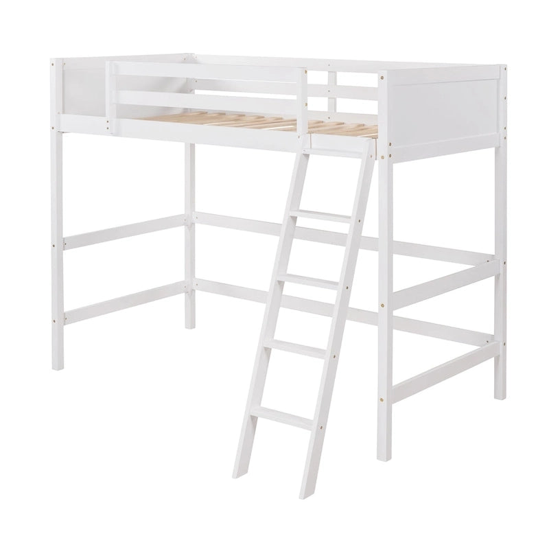 Hochbett aus massivem Kiefernholz in Twin mit Absturzsicherungen und schräger Leiter