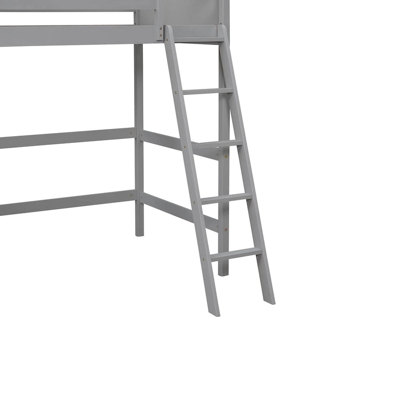 Hochbett aus massivem Kiefernholz in Twin mit Absturzsicherungen und schräger Leiter