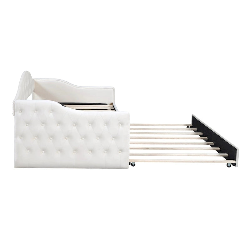 Lit de repos une place capitonné en velours avec lit gigogne et ports USB-C