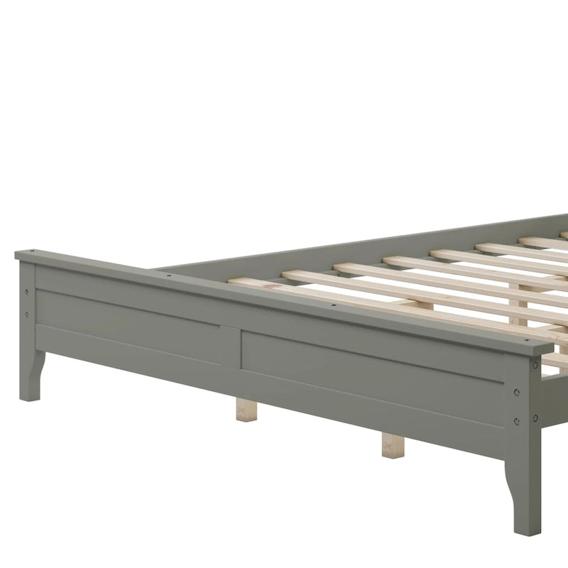 Cama de plataforma tamaño queen de pino y MDF gris con cabecero de listones