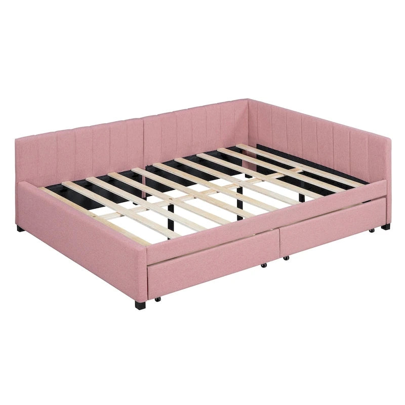 Divanetto letto matrimoniale imbottito in lino con due cassetti portaoggetti