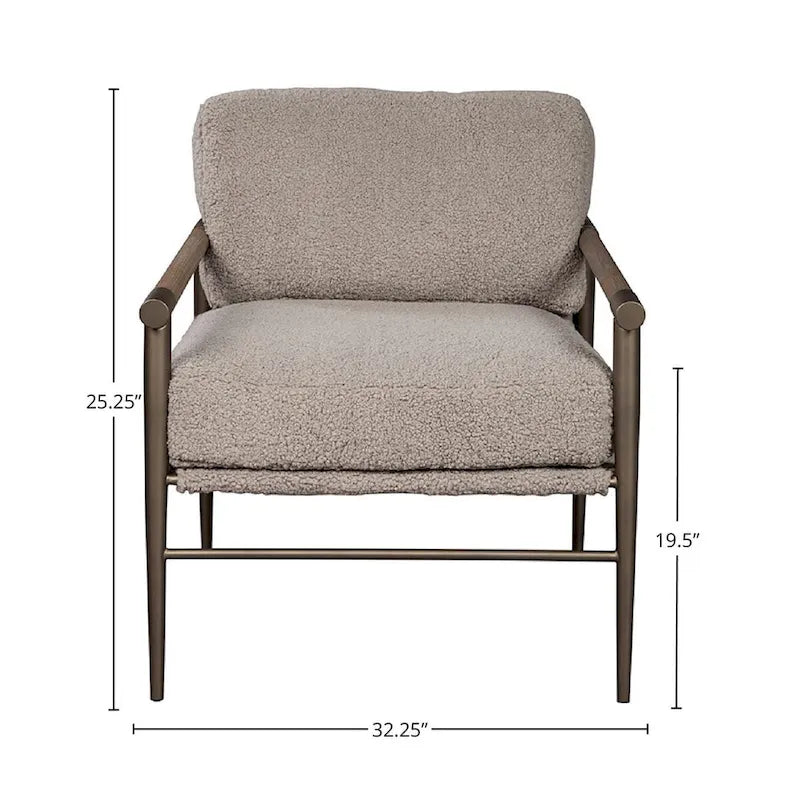 Poltrona d'accento in bouclé grigio con struttura in rovere e metallo