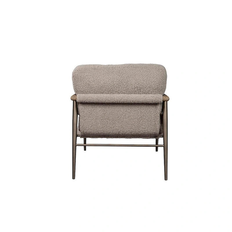 Poltrona d'accento in bouclé grigio con struttura in rovere e metallo