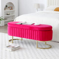 Oval Upholstered Storage Bench with Lift Top and Gold Metal Legs