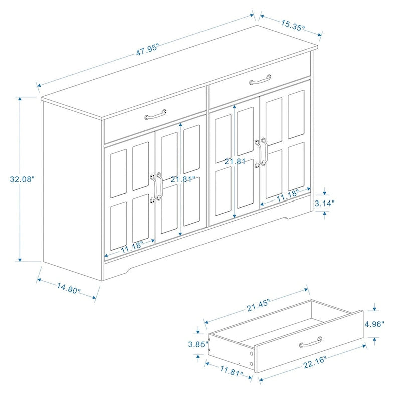 Weißes Sideboard im Landhausstil mit 2 Schubladen und 4 Türen
