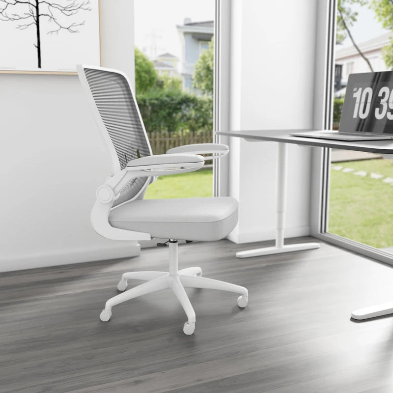 Gray Mesh Task Chair with Flip-Up Arms and Adjustable Height
