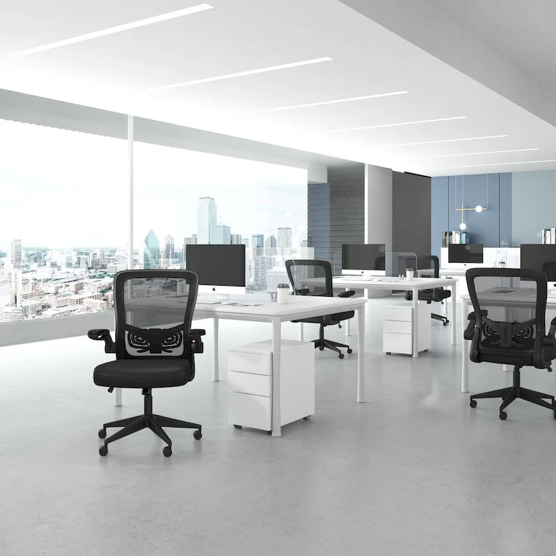 Gray Mesh Task Chair with Flip-Up Arms and Adjustable Height