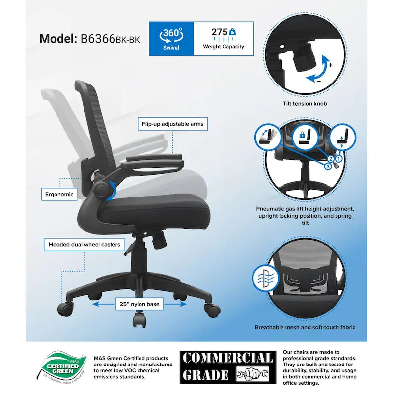Gray Mesh Task Chair with Flip-Up Arms and Adjustable Height