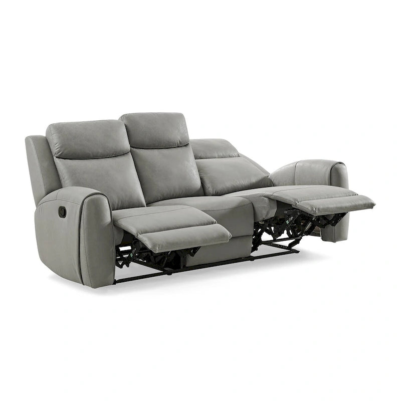 Graues manuell verstellbares Relaxsofa mit gepolsterter Rückenlehne und geraden Armlehnen