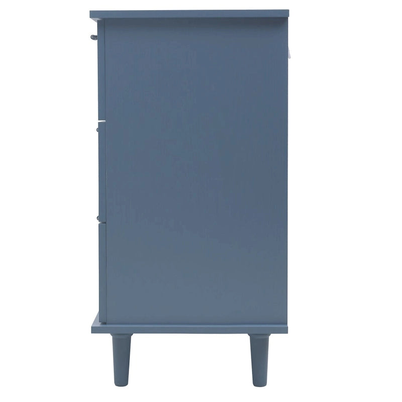 Seven-Drawer Cabinet with Carved Fronts and Black Metal Handles