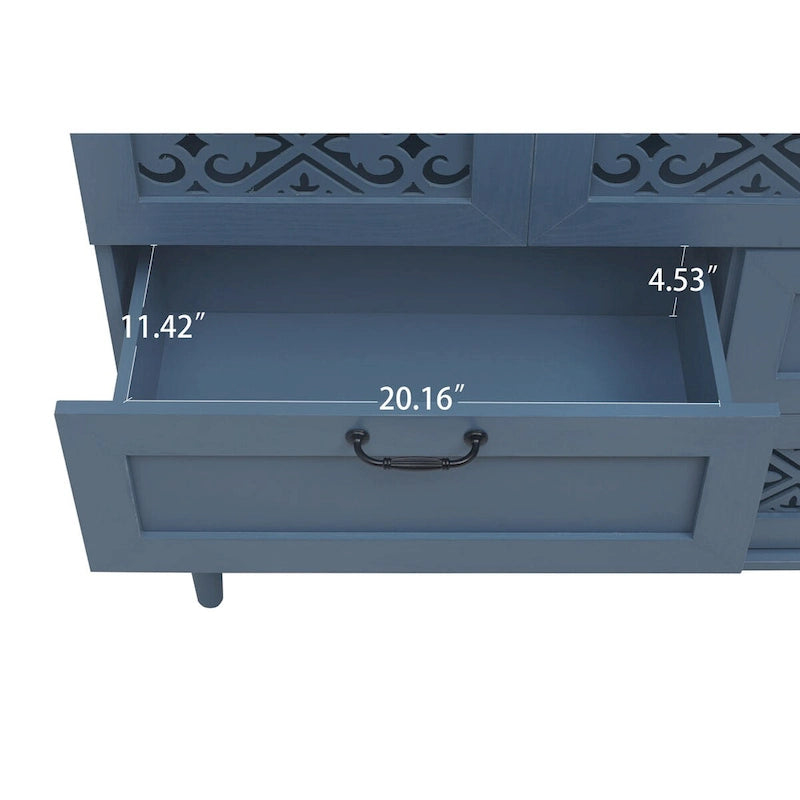 Seven-Drawer Cabinet with Carved Fronts and Black Metal Handles