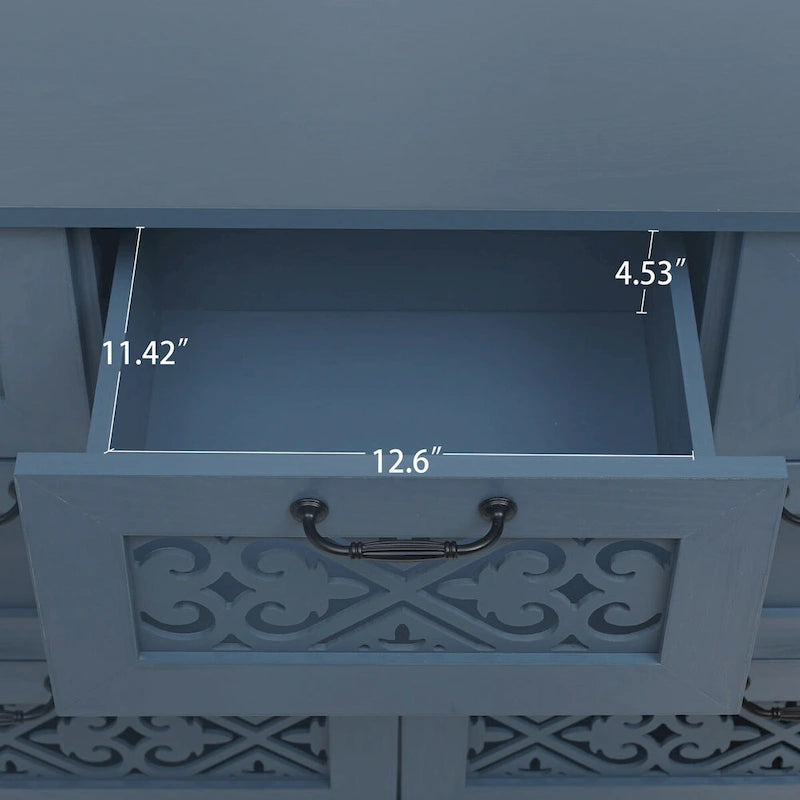 Seven-Drawer Cabinet with Carved Fronts and Black Metal Handles