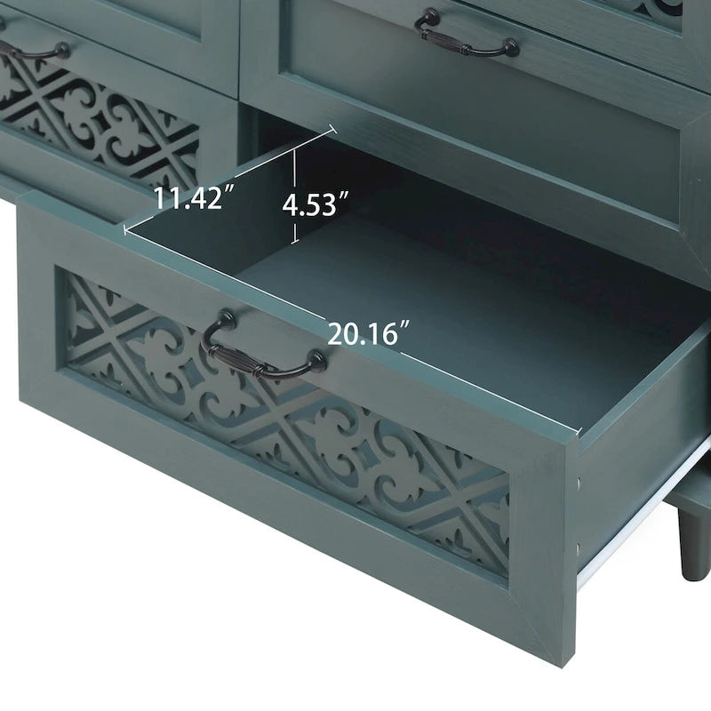 Seven-Drawer Cabinet with Carved Fronts and Black Metal Handles