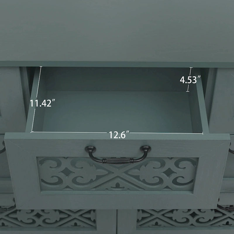 Seven-Drawer Cabinet with Carved Fronts and Black Metal Handles