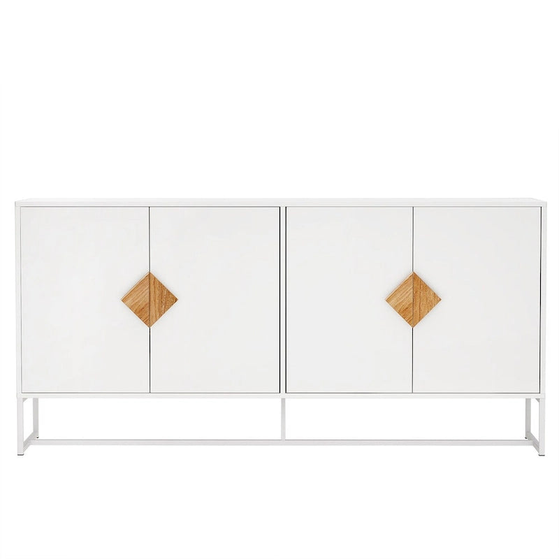 Credenza a due ante con maniglie quadrate in legno e base in ferro