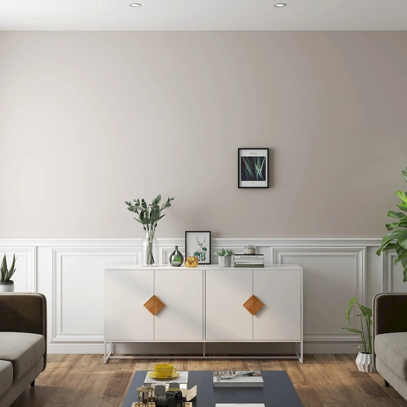 Credenza a due ante con maniglie quadrate in legno e base in ferro