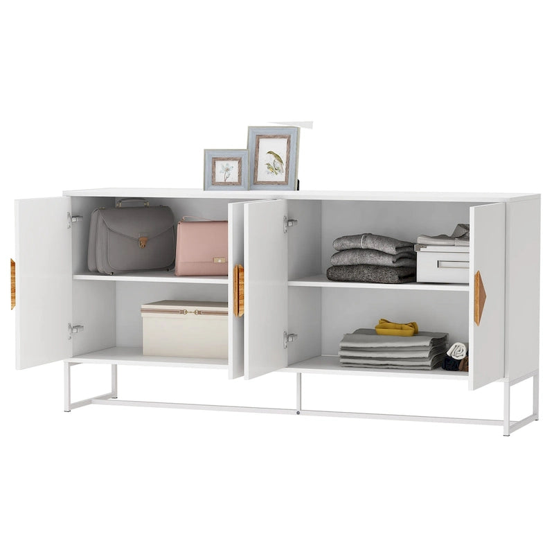 Credenza a due ante con maniglie quadrate in legno e base in ferro