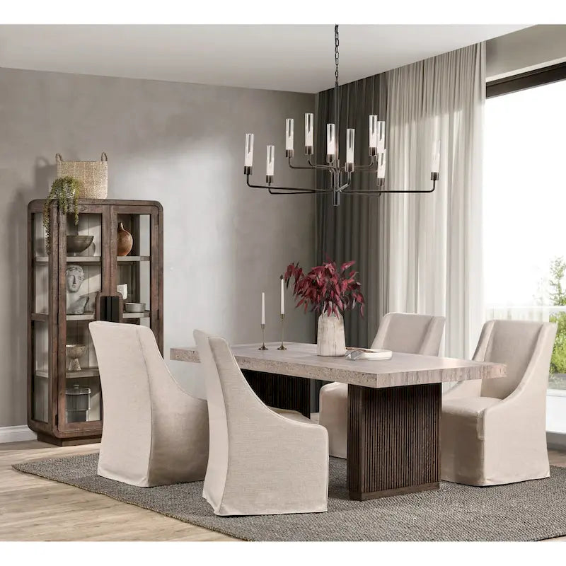 Ollie 82 Travertine Laminate Dining Table in Brown by Kosas Home