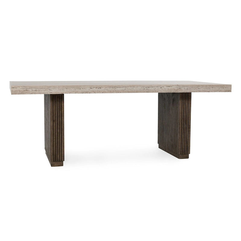 Brown Dining Table with Ridged Base and Block-Style Legs
