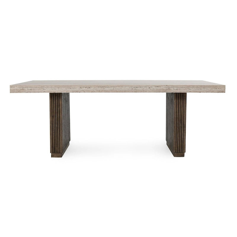Brown Dining Table with Ridged Base and Block-Style Legs