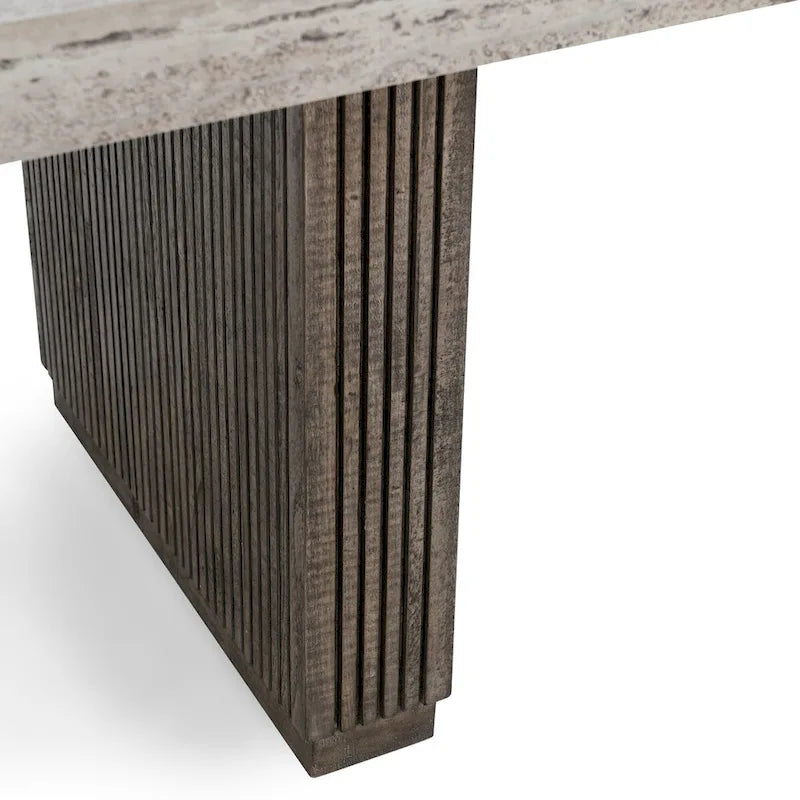 Brown Dining Table with Ridged Base and Block-Style Legs