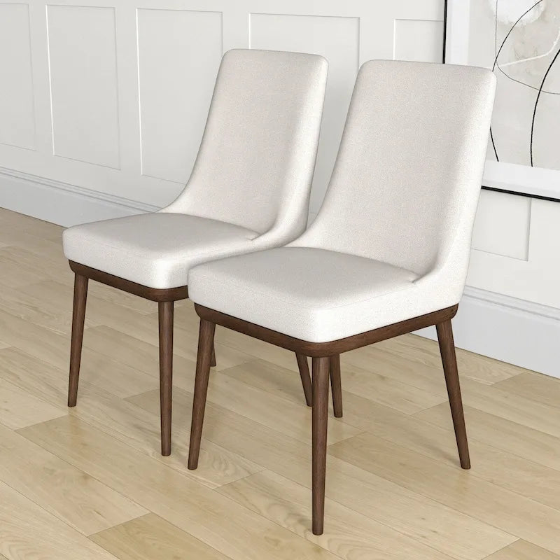 Mid-Century Beige Upholstered Dining Chairs, Set of Two
